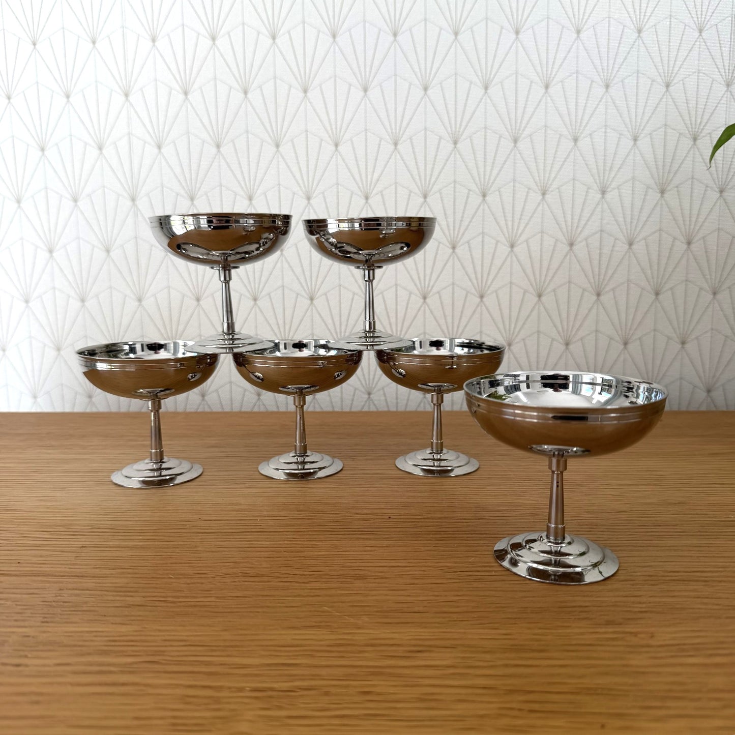 Set Of 6 Vintage French Inox Stainless Goblet Ice Cream Cup LETANG REMY 0111252
