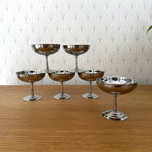 Set Of 6 Vintage French Inox Stainless Goblet Ice Cream Cup LETANG REMY 0111252