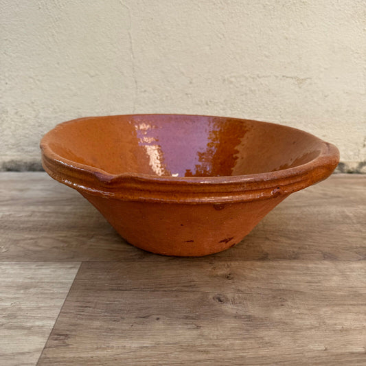 VINTAGE FRENCH GLAZED TERRACOTTA SALAD MIXING BOWL TERRINE TIAN 10 1/2" 2107245 - Fleamarketfrance