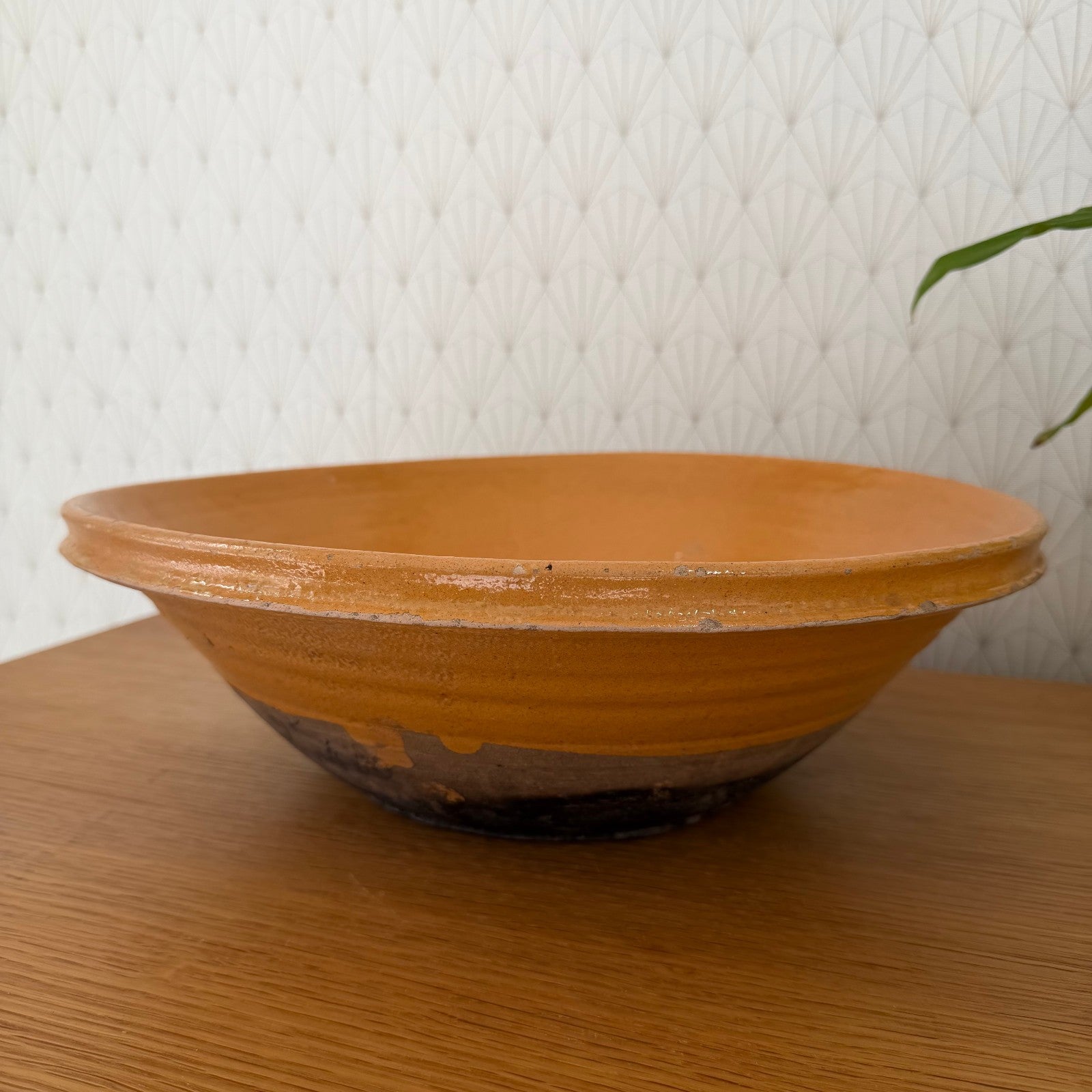 Vintage French Pottery Bowl Terracotta Glazed Mixing Salad 15" 1112510 Fleamarketfrance : French vintage and antique decor