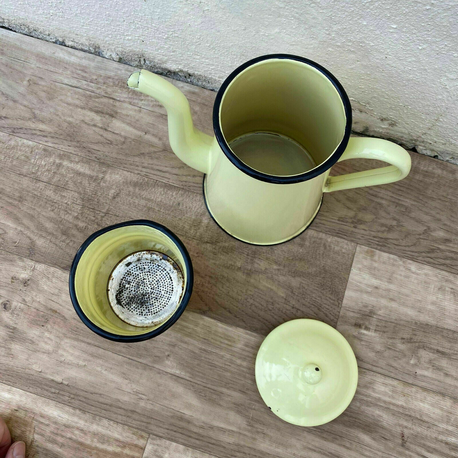 Nice Vintage French Enamelware yellow Enamel Coffee Pot 30032015 - Fleamarketfrance