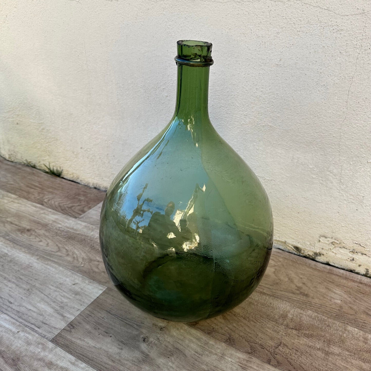 Old French Green Dame Jeanne Demi John Carboy Bottle bonbonne BLOWN 15" 22022313 - Fleamarketfrance