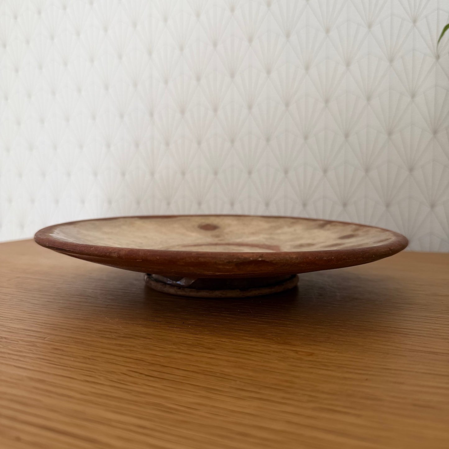 Antique yellow glazed French Pottery Plate omelette turner plate 0111251