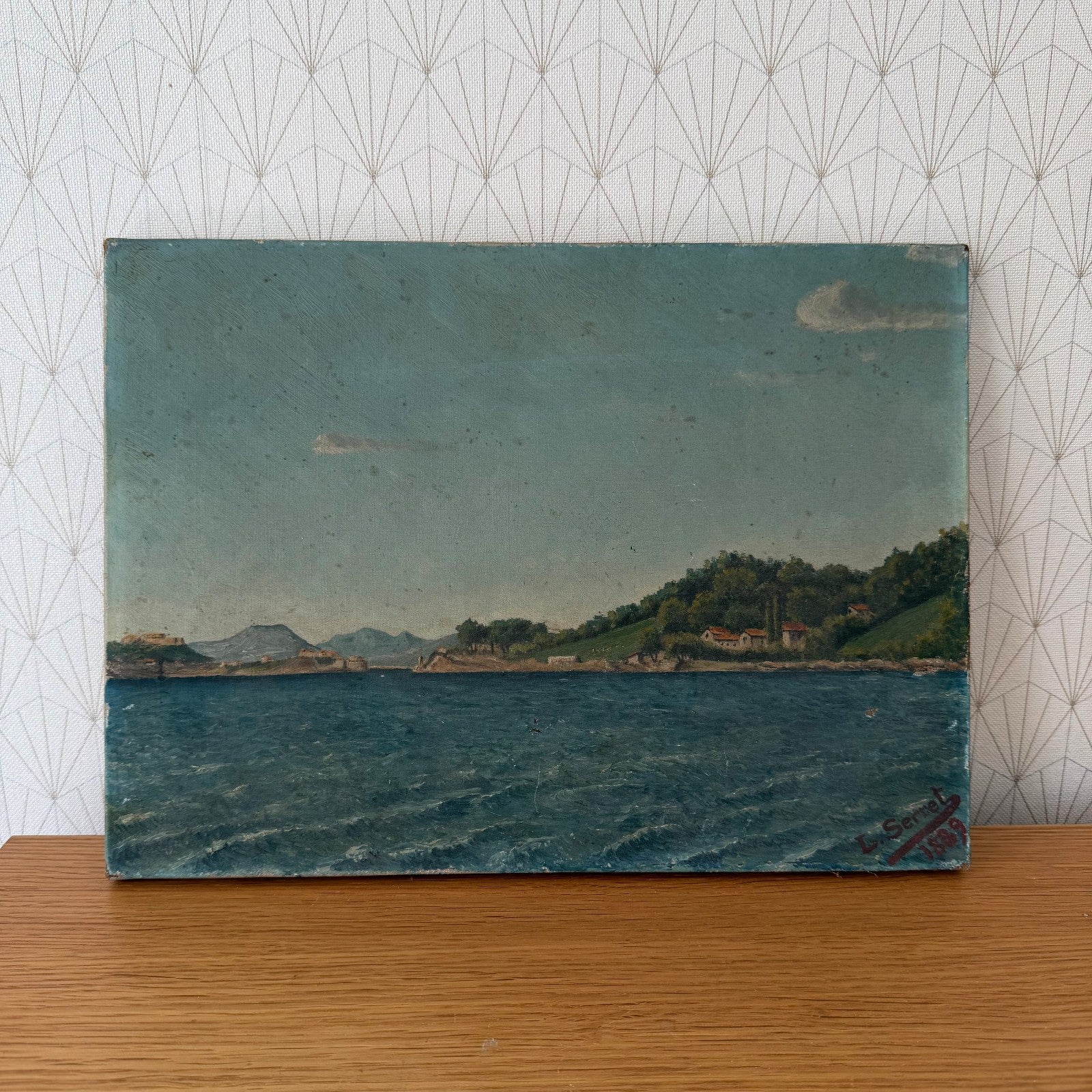 Antique French Seascape Oil Painting Canvas Coastal View Signed 1889 2604263 Fleamarketfrance