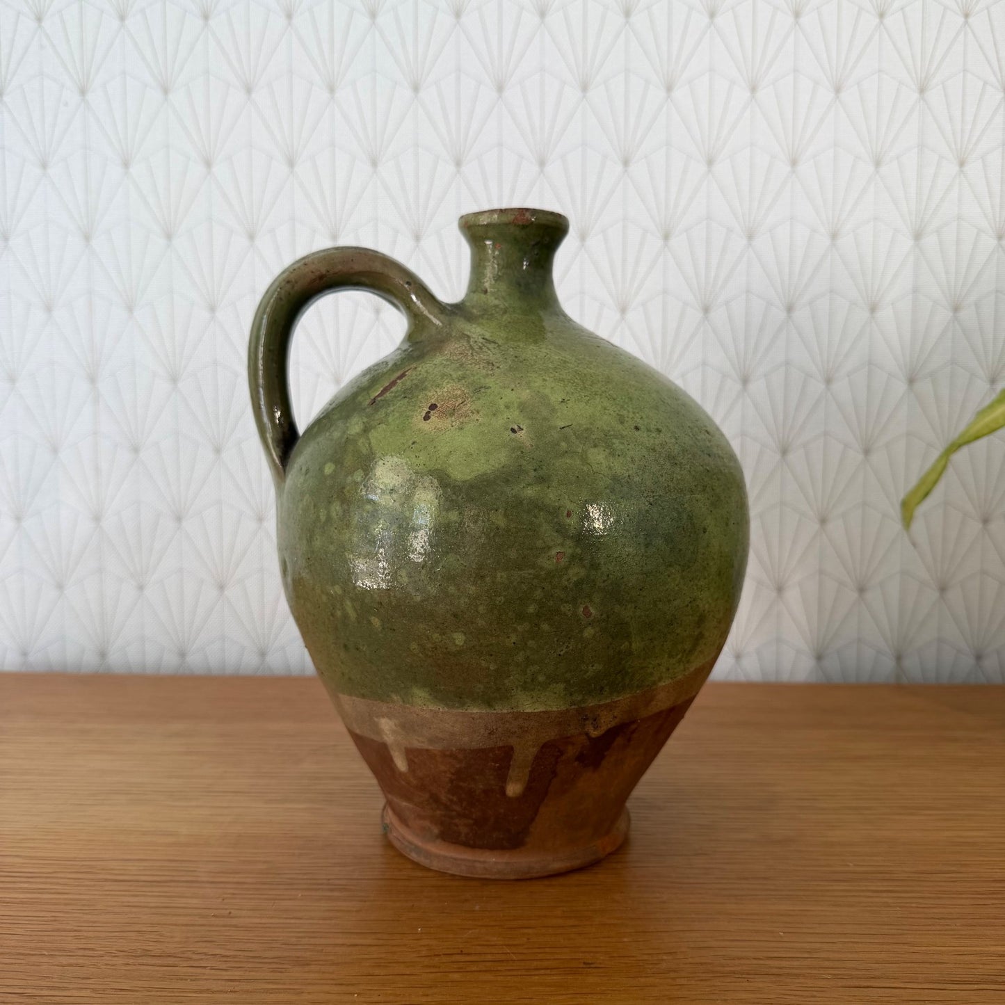 Antique French Green Glazed Water Jug Oil Pottery Terracotta 0107267 Fleamarketfrance