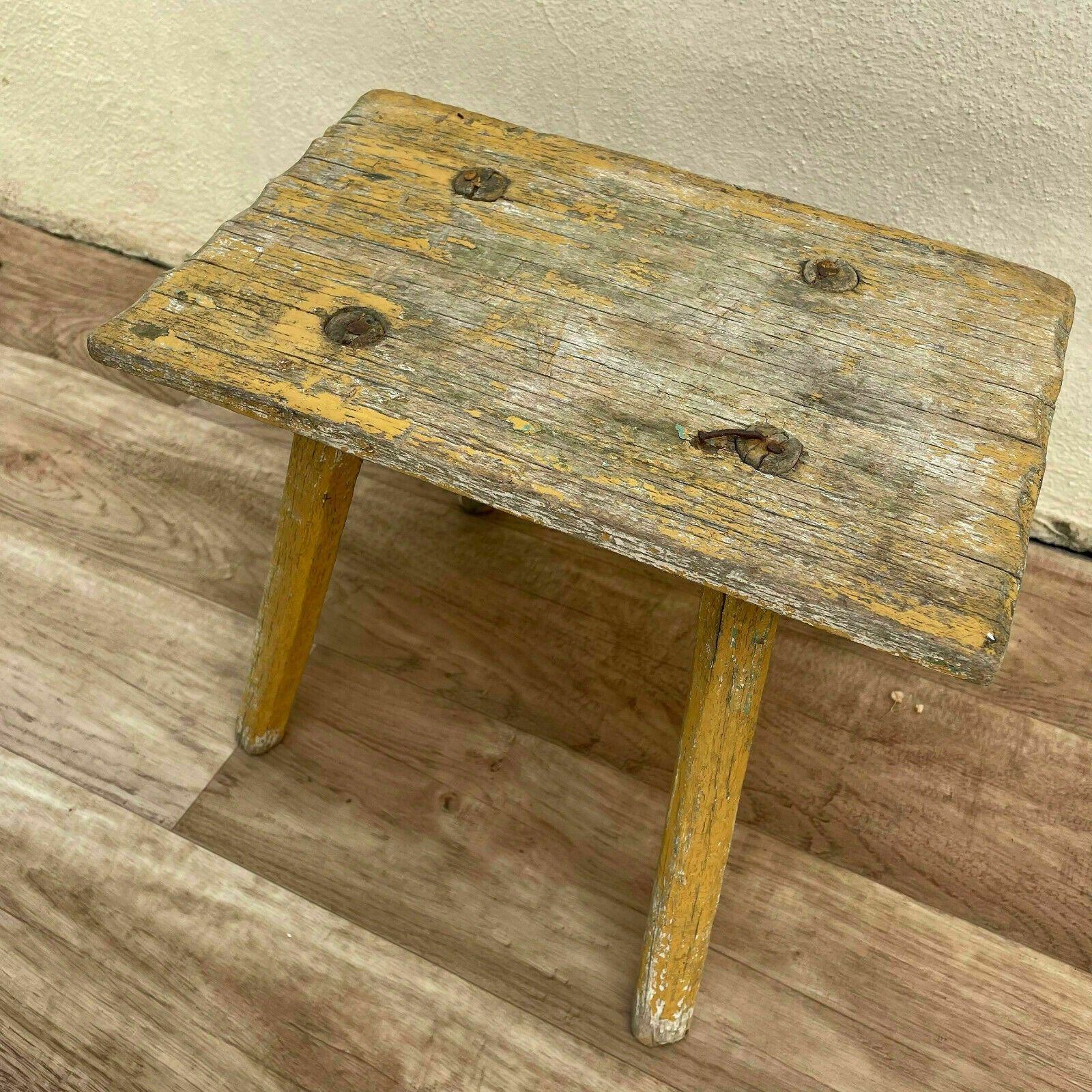French Milking Stool Antique Yellow Patina Wooden Farmhouse Bench 1708212 Fleamarketfrance