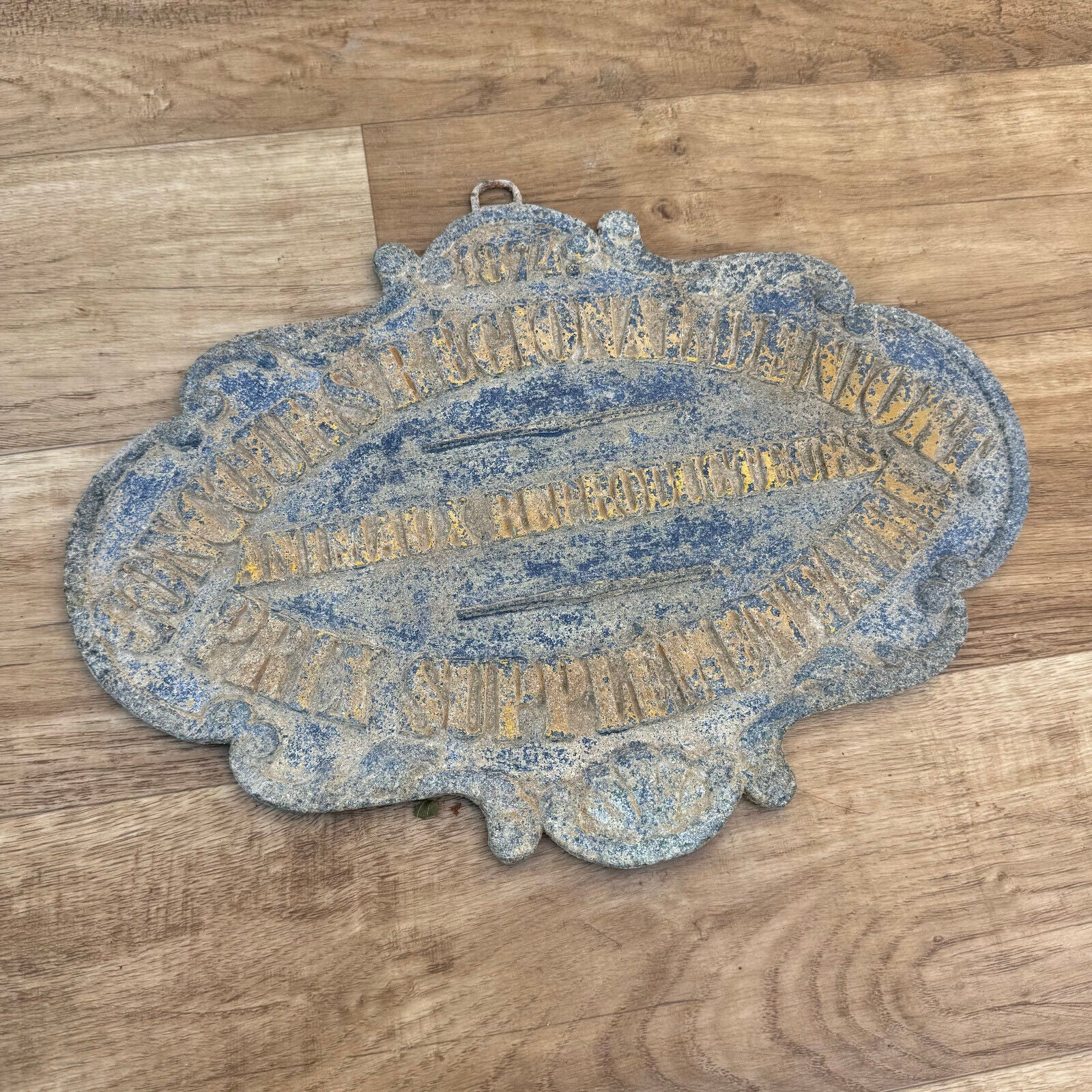 FRENCH VINTAGE AGRICULTURE PLAQUE TROPHY AWARD ANIMALS PRIZE SIGN 1874 2507242 - Fleamarketfrance