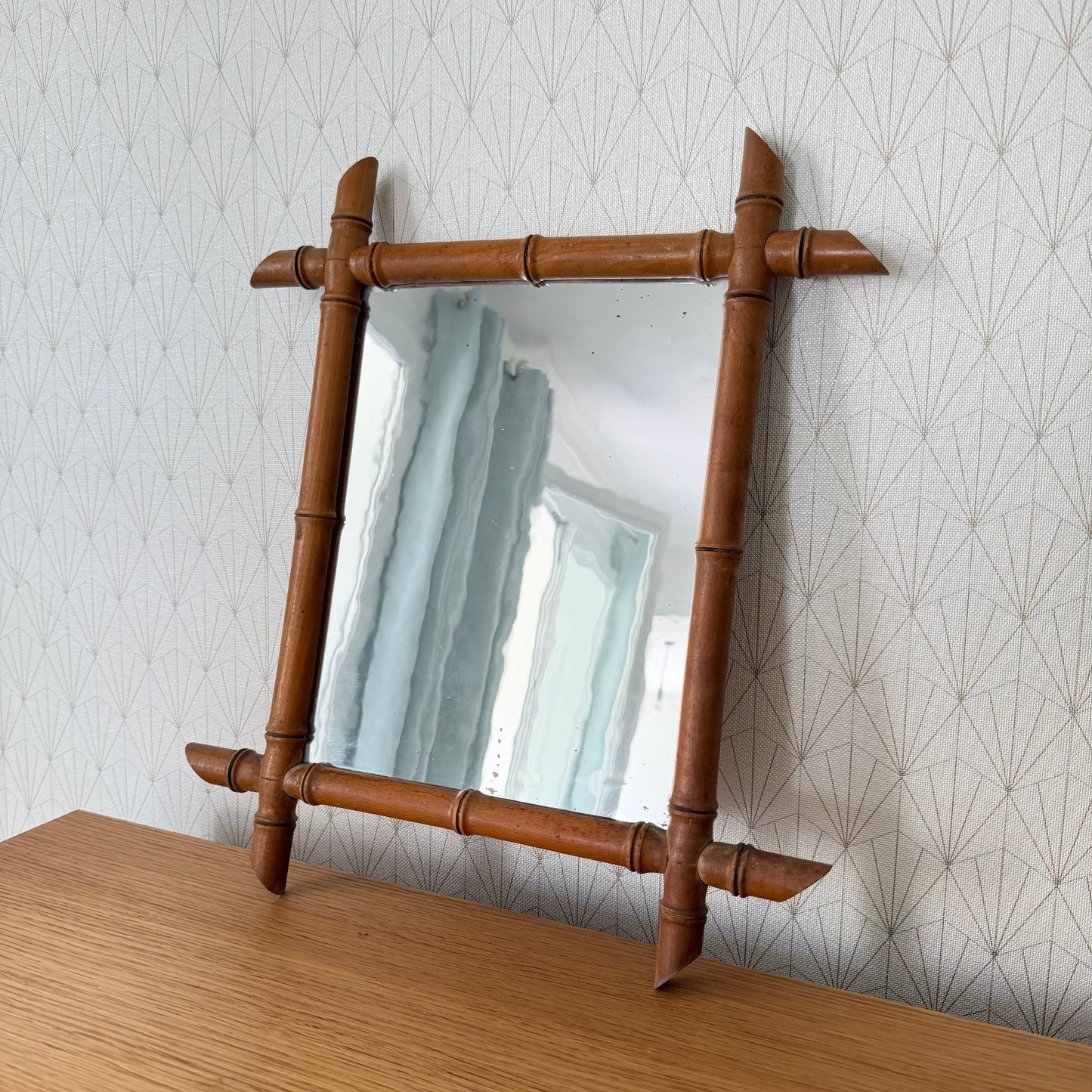 Vintage French wood faux bamboo  WALL-HANGING MIRROR 0210252