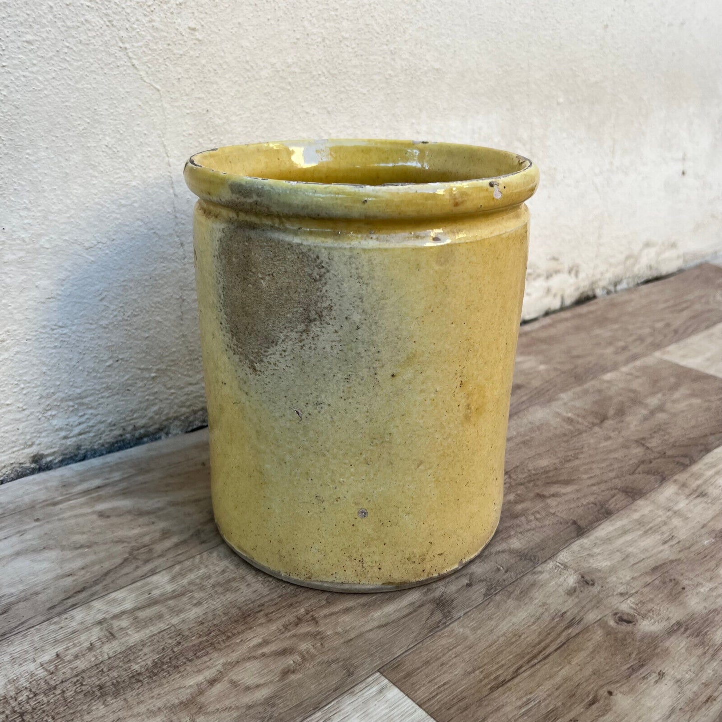 HANDMADE GLAZED YELLOW ANTIQUE FRENCH CONFIT JAM POT TERRACOTTA 8" 2905247 - Fleamarketfrance