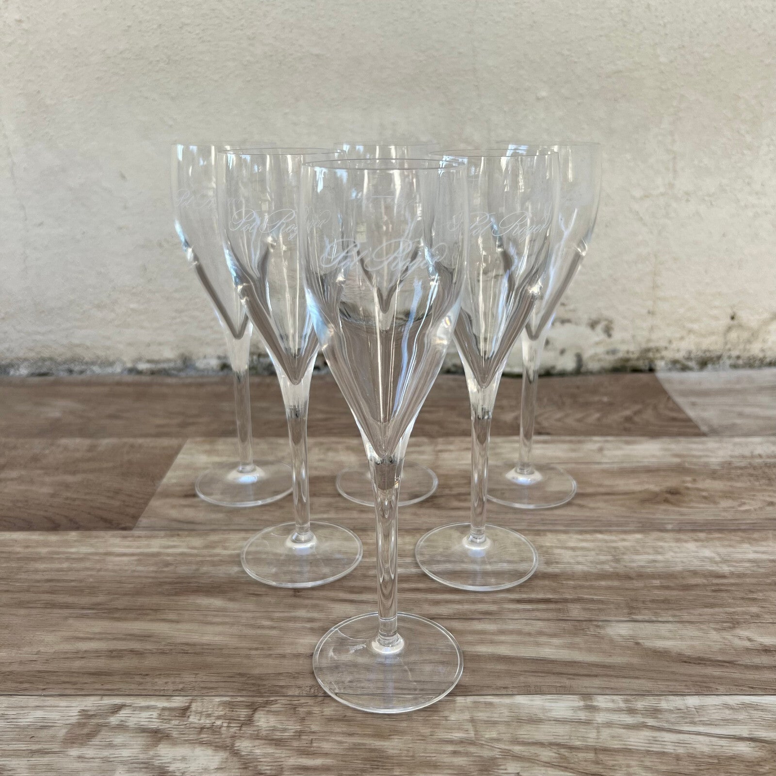 6 Vintage Pol Roger Champagne Flutes Crystal Glasses French 02032312 Pol Roger