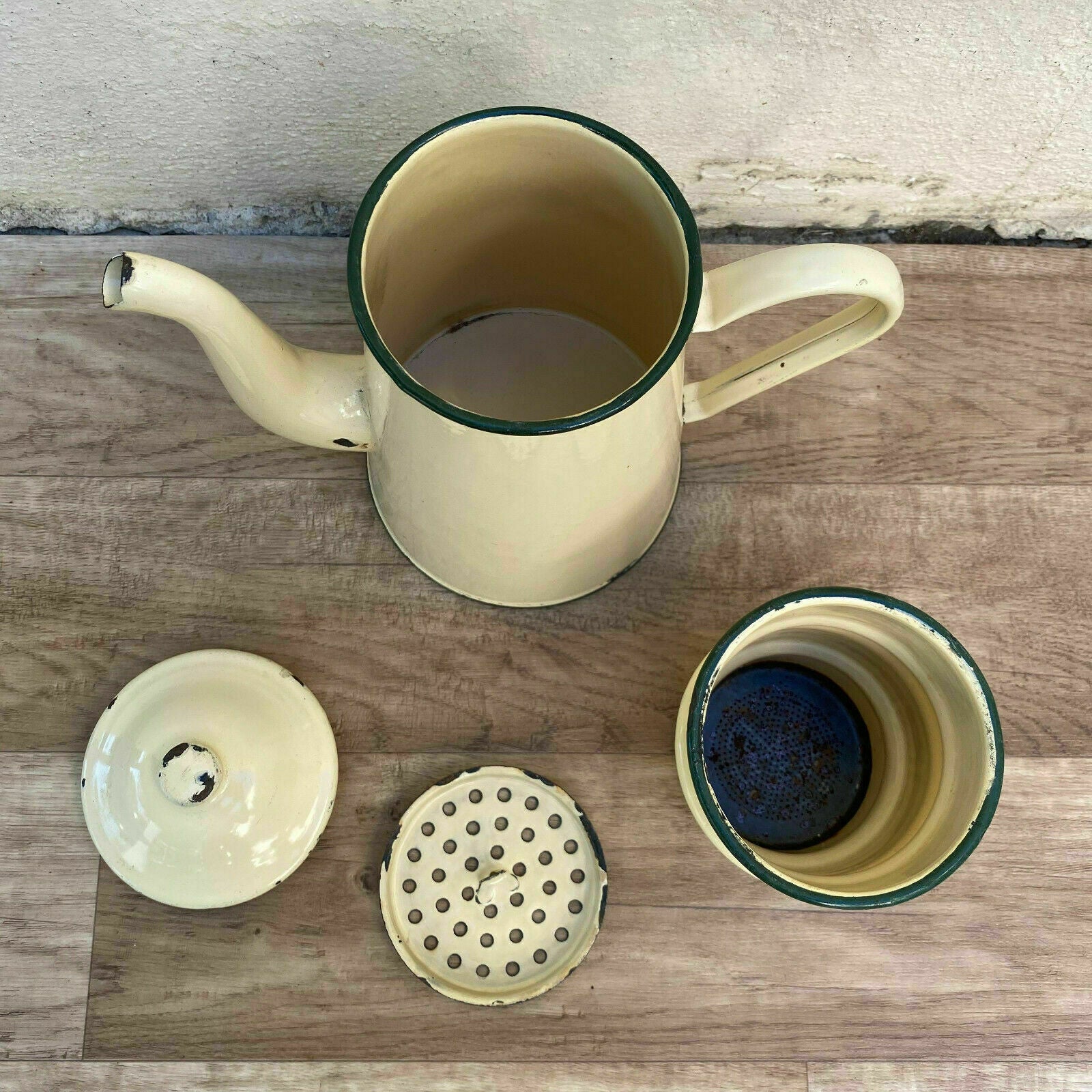 Vintage French Enamelware enameled yellow beige Enamel Coffee Pot 2808209 - Fleamarketfrance