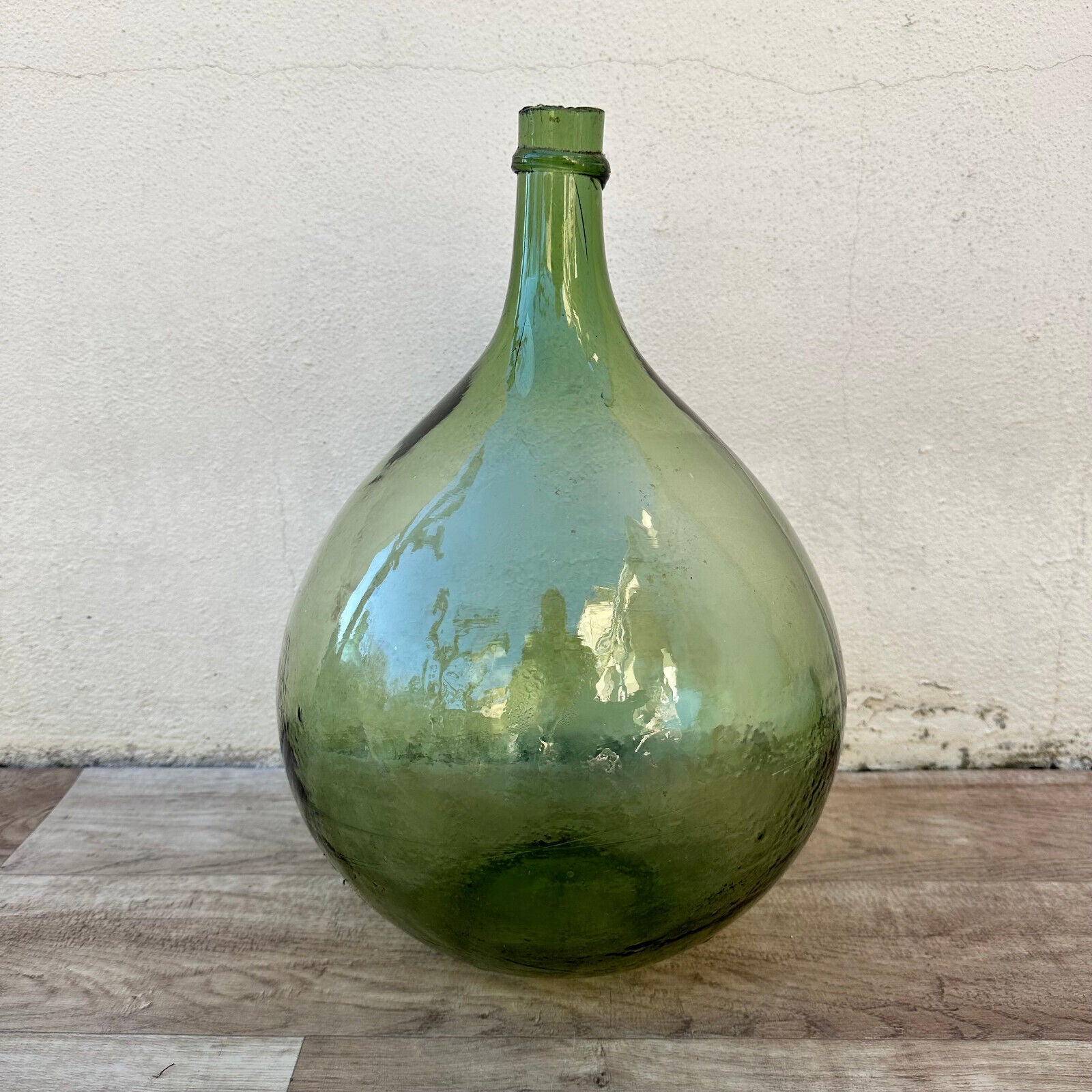 Old French Green Dame Jeanne Demi John Carboy Bottle bonbonne BLOWN 15" 22022312 - Fleamarketfrance