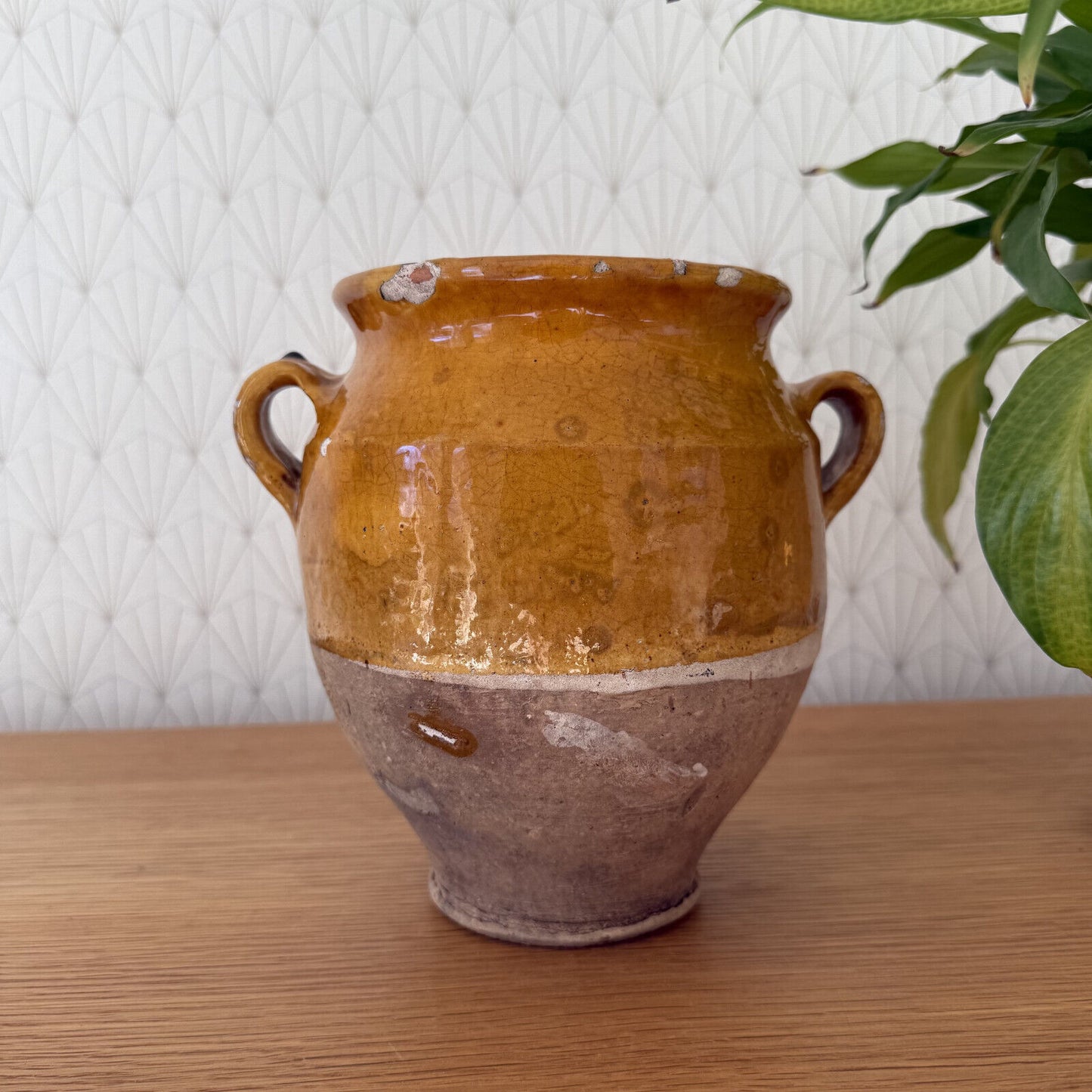 RARE 11" HANDMADE GLAZED TERRA COTTA ANTIQUE FRENCH CONFIT POT VASE 0902257 - Fleamarketfrance