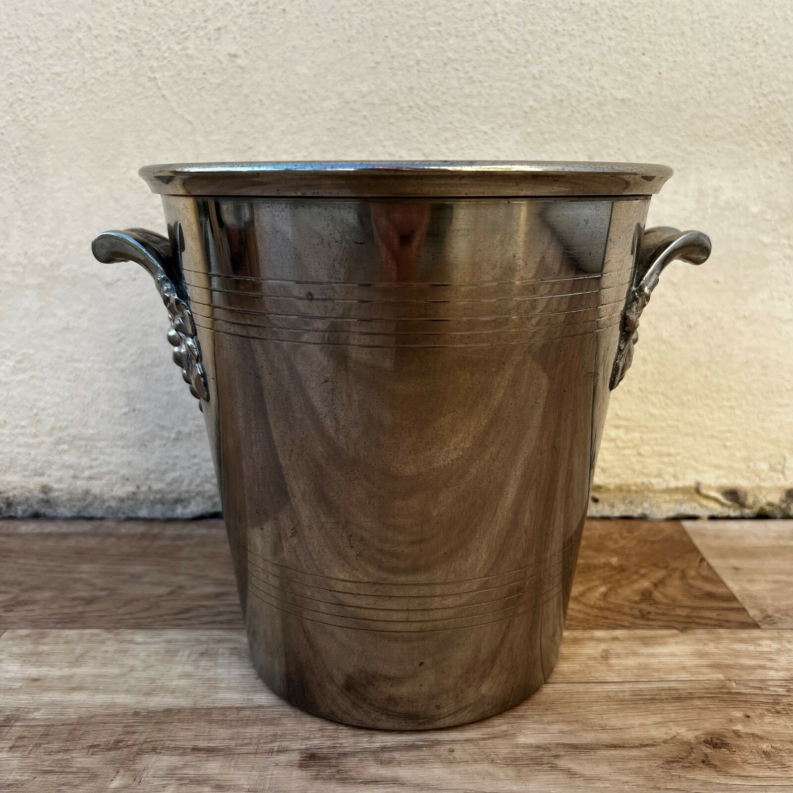 French Champagne Bucket Silverplate Ice Cooler Grape Handles Vintage 1002225 Unbranded