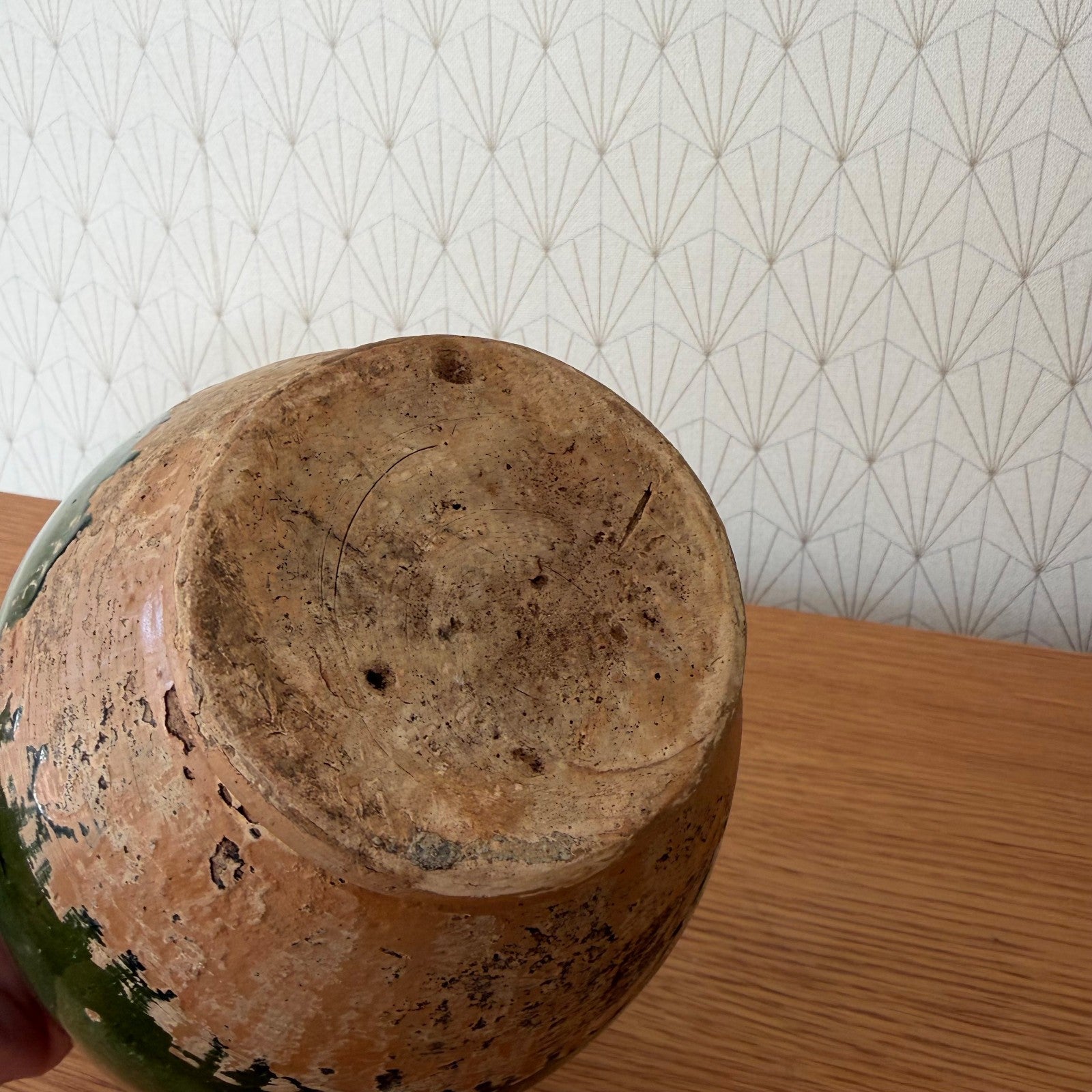 RARE HANDMADE GLAZED GREEN ANTIQUE FRENCH CONFIT POT SMALL TERRACOTTA 1912251 Unmarked