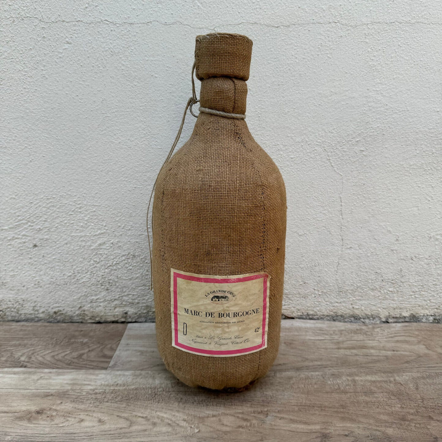 Vintage French Brandy Bottle Marc de Bourgogne Linen Wrapped 22072417 Fleamarketfrance