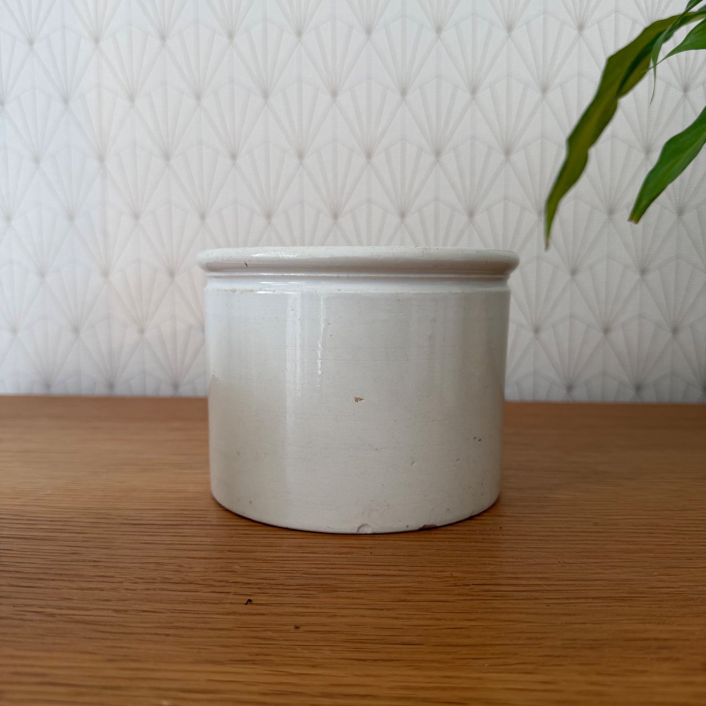 French Stoneware Crock White Confit Jam Pot 5.25" Vintage Kitchen 1602254 Unmarked