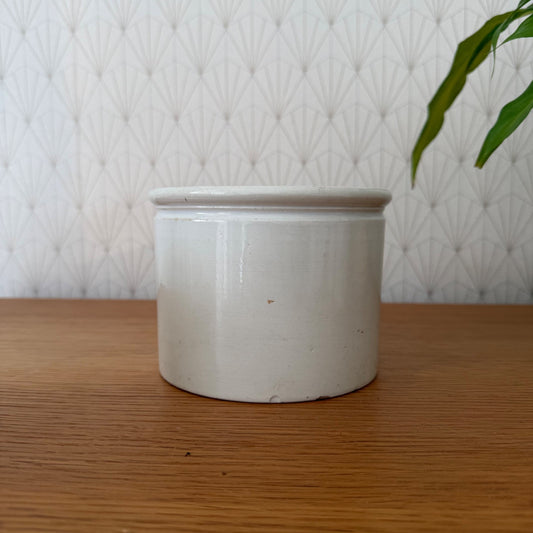 French Stoneware Crock White Confit Jam Pot 5.25" Vintage Kitchen 1602254 Unmarked