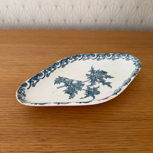 French Transferware Ravier Thistle Pattern Blue White Serving Dish 2710251 Unmarked