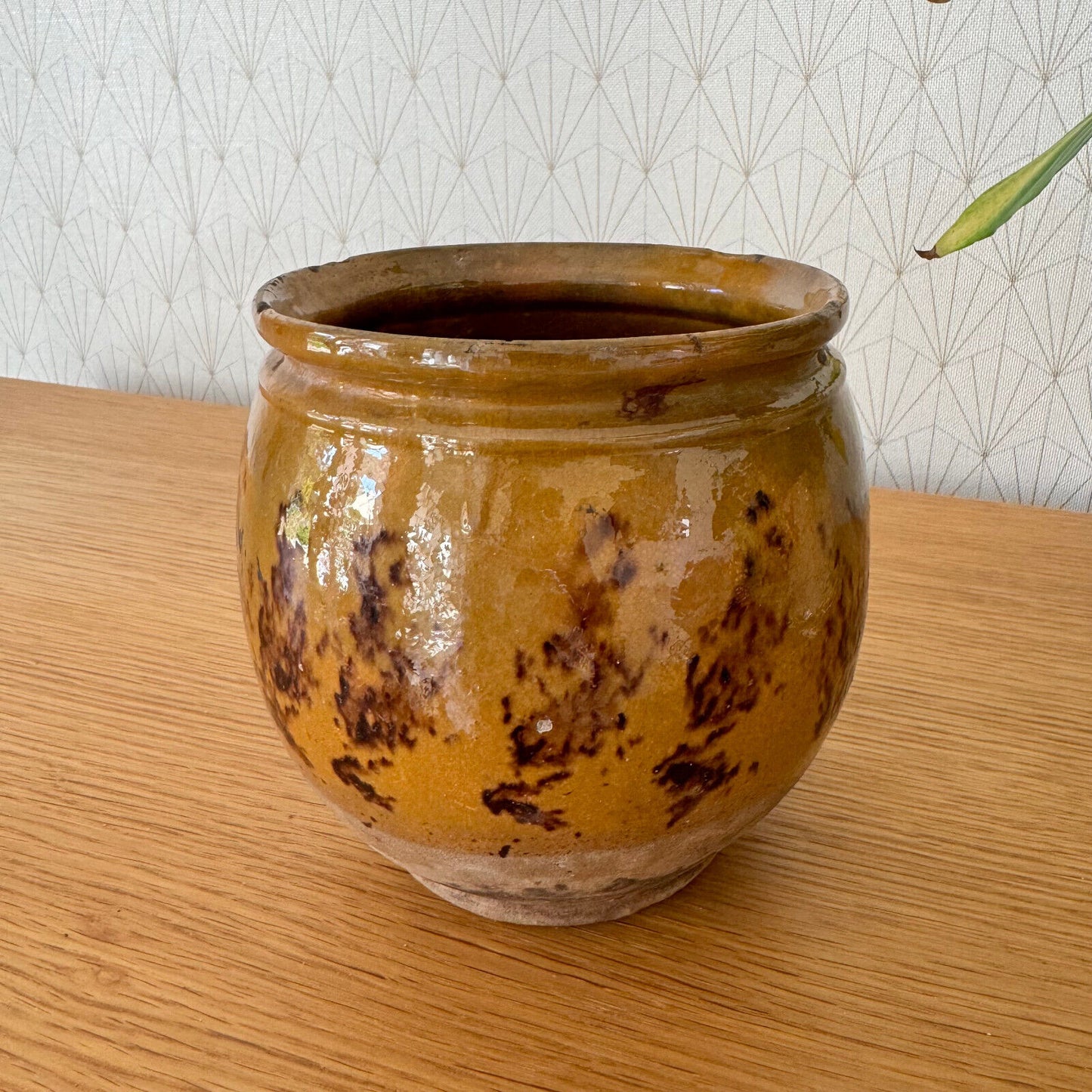 HANDMADE GLAZED YELLOW FRENCH CONFIT JAM POT SMALL STONEWARE 5 3/4 BIG 15062412 - Fleamarketfrance