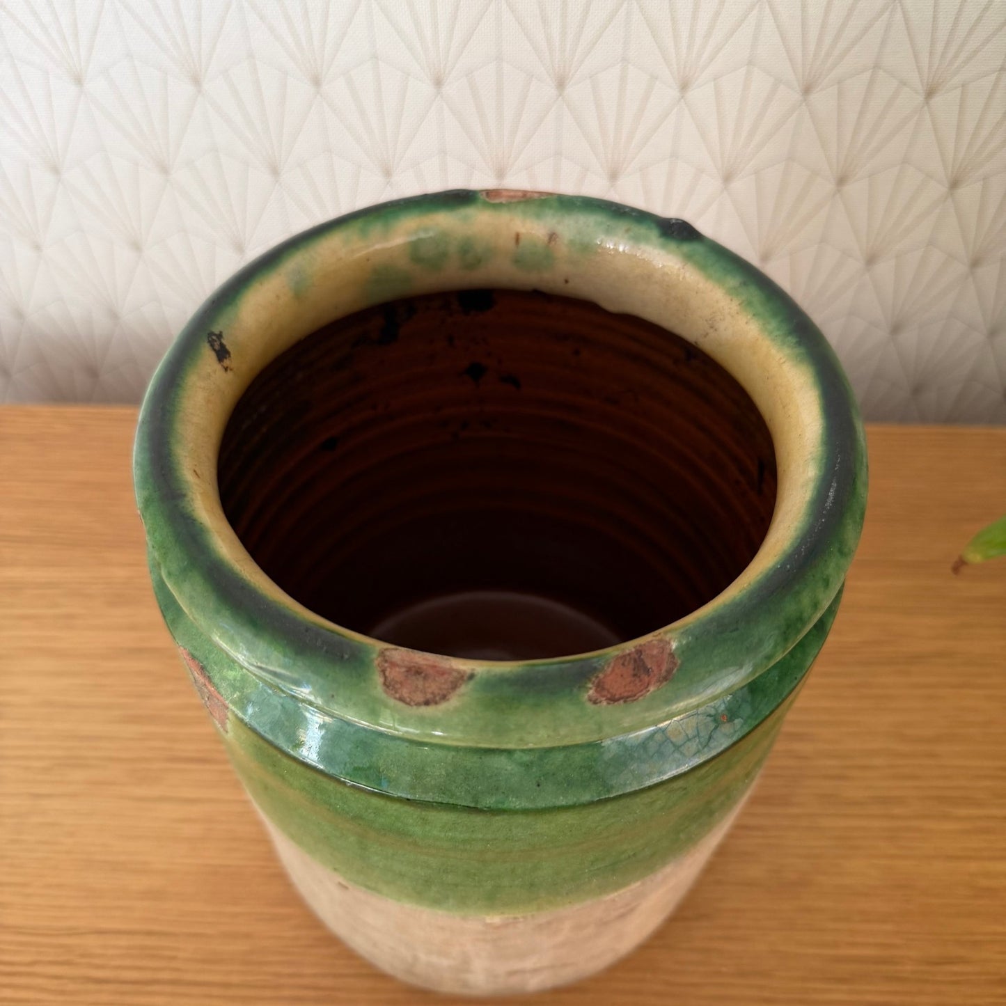 HANDMADE GLAZED GREEN ANTIQUE FRENCH CONFIT POT 8 1/2" TERRACOTTA  20102516