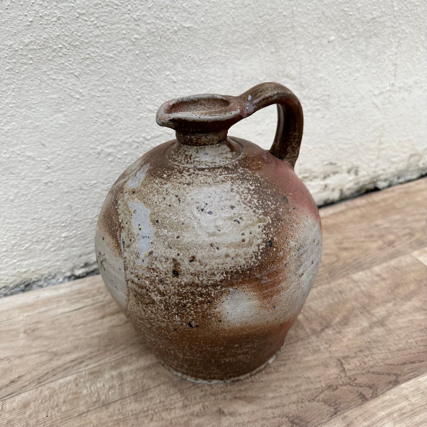 HANDMADE GLAZED BEIGE ANTIQUE FRENCH STONEWARE JUG PITCHER 1611234 - Fleamarketfrance