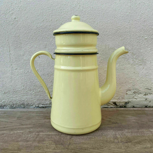 Vintage French Enamel Coffee Pot Yellow Enamelware Tea Pot 0511214 Fleamarketfrance