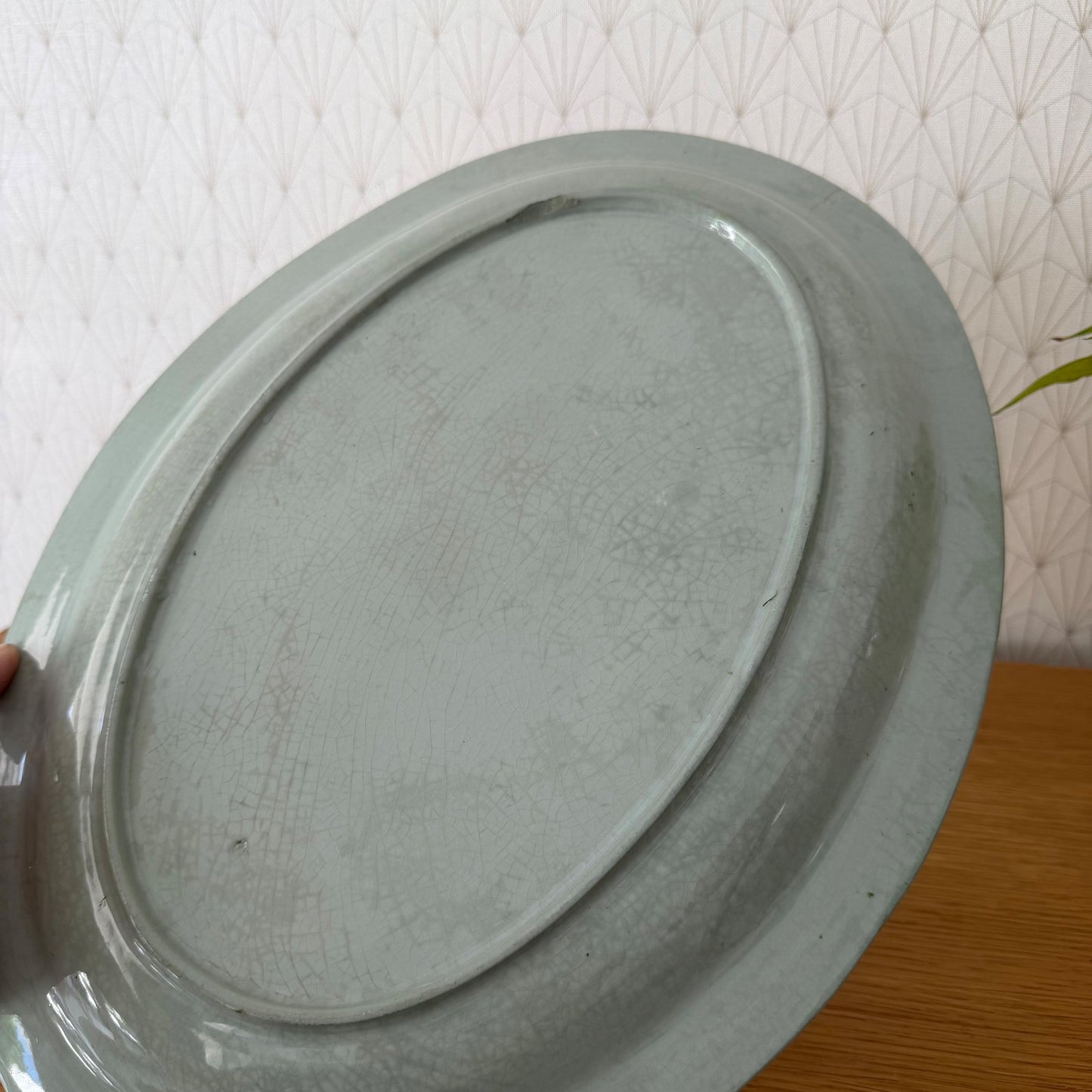 French Celadon Glazed Oval Serving Platter Ironstone Dish 25052615 Unbranded