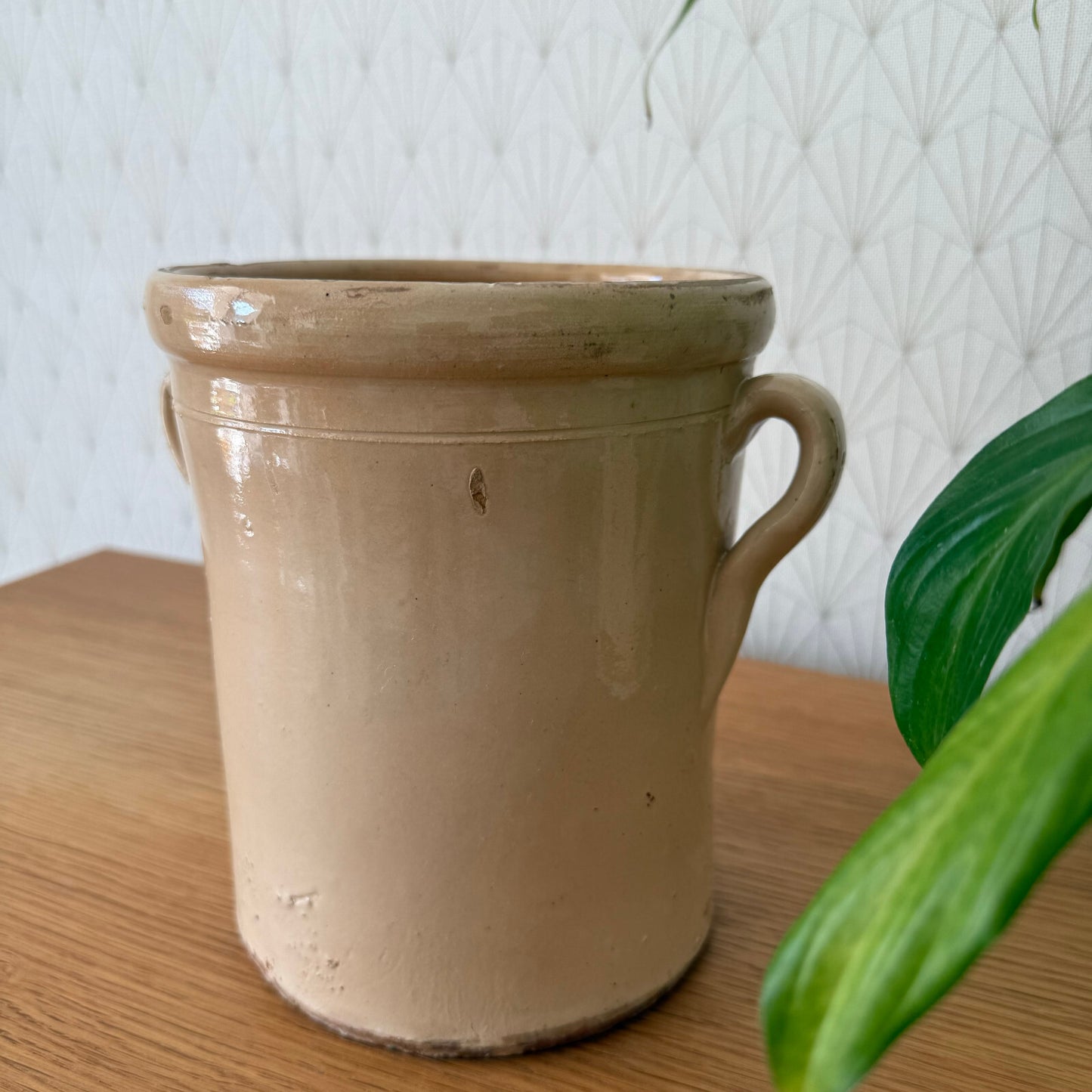 Antique French Confit Pot Stoneware Crock Two Handles 7.25" 11012510 Unbranded