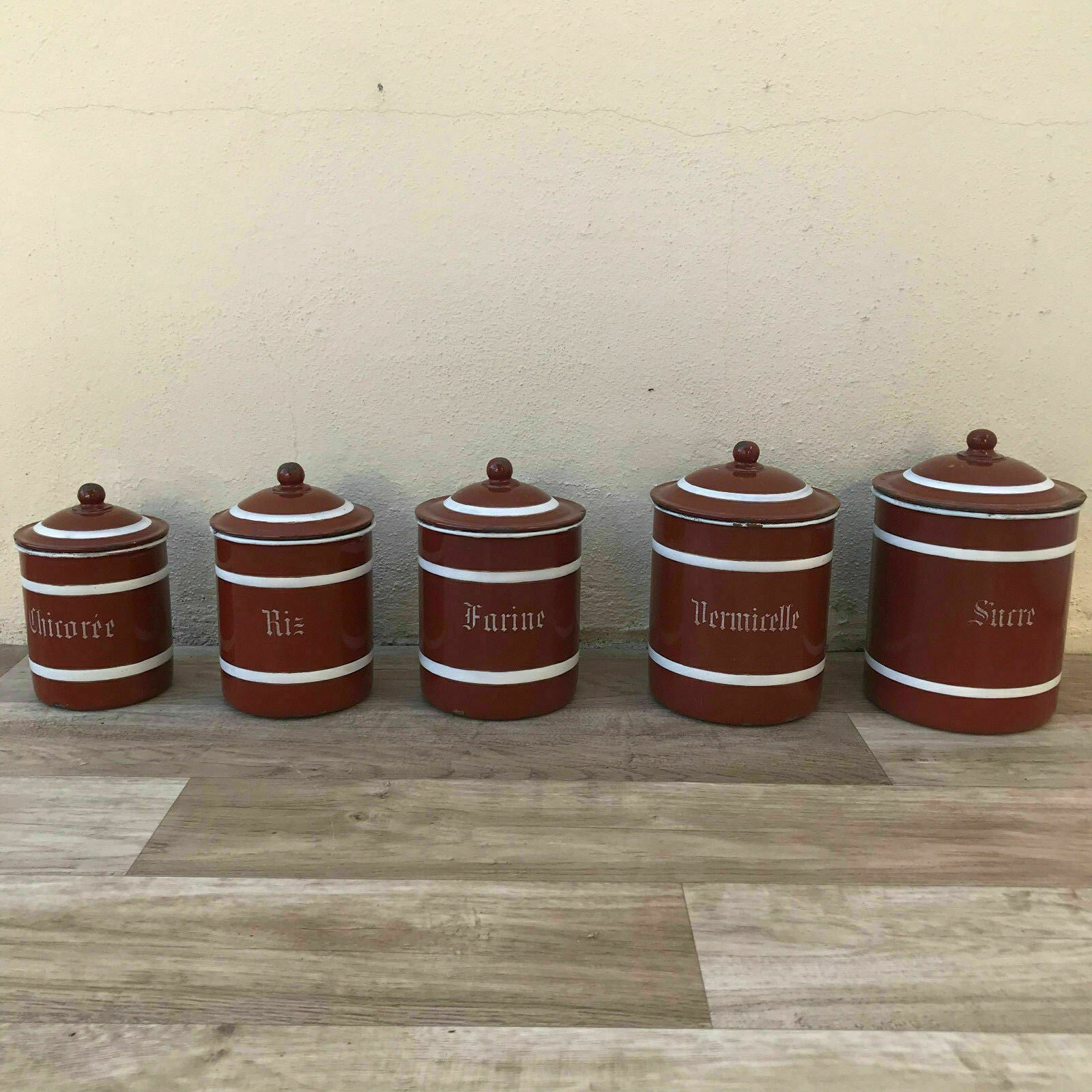 Bistro Francais 4 Canisters Set French Enameled France Vintage 1900 s 28041818 - Fleamarketfrance