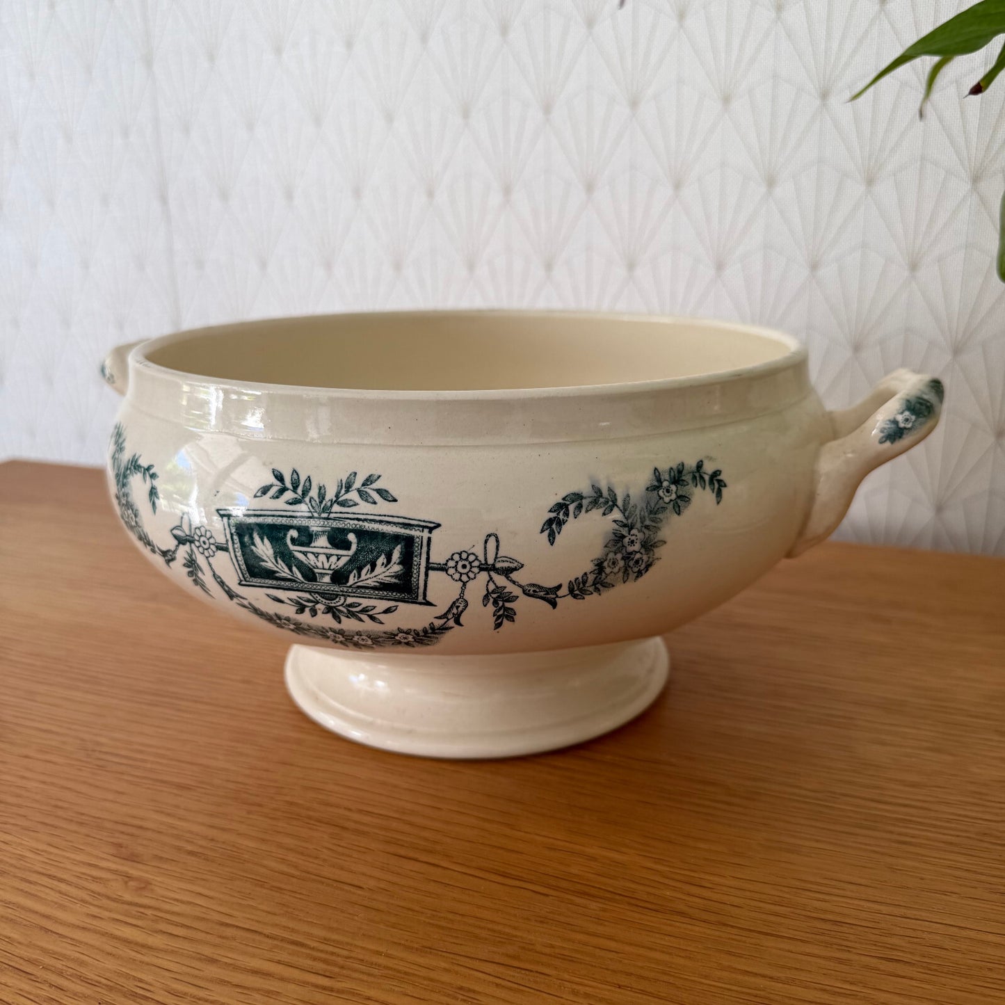 French Tureen Earthenware White Blue Fruits Bowl Terre De Fer Longchamp 0405253