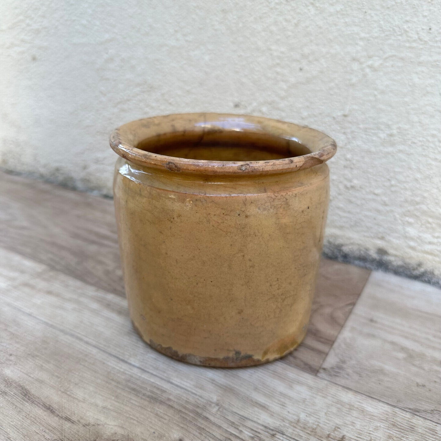 HANDMADE GLAZED BEIGE YELLOW ANTIQUE FRENCH JAM POT CONFIT 0503259 Unmarked
