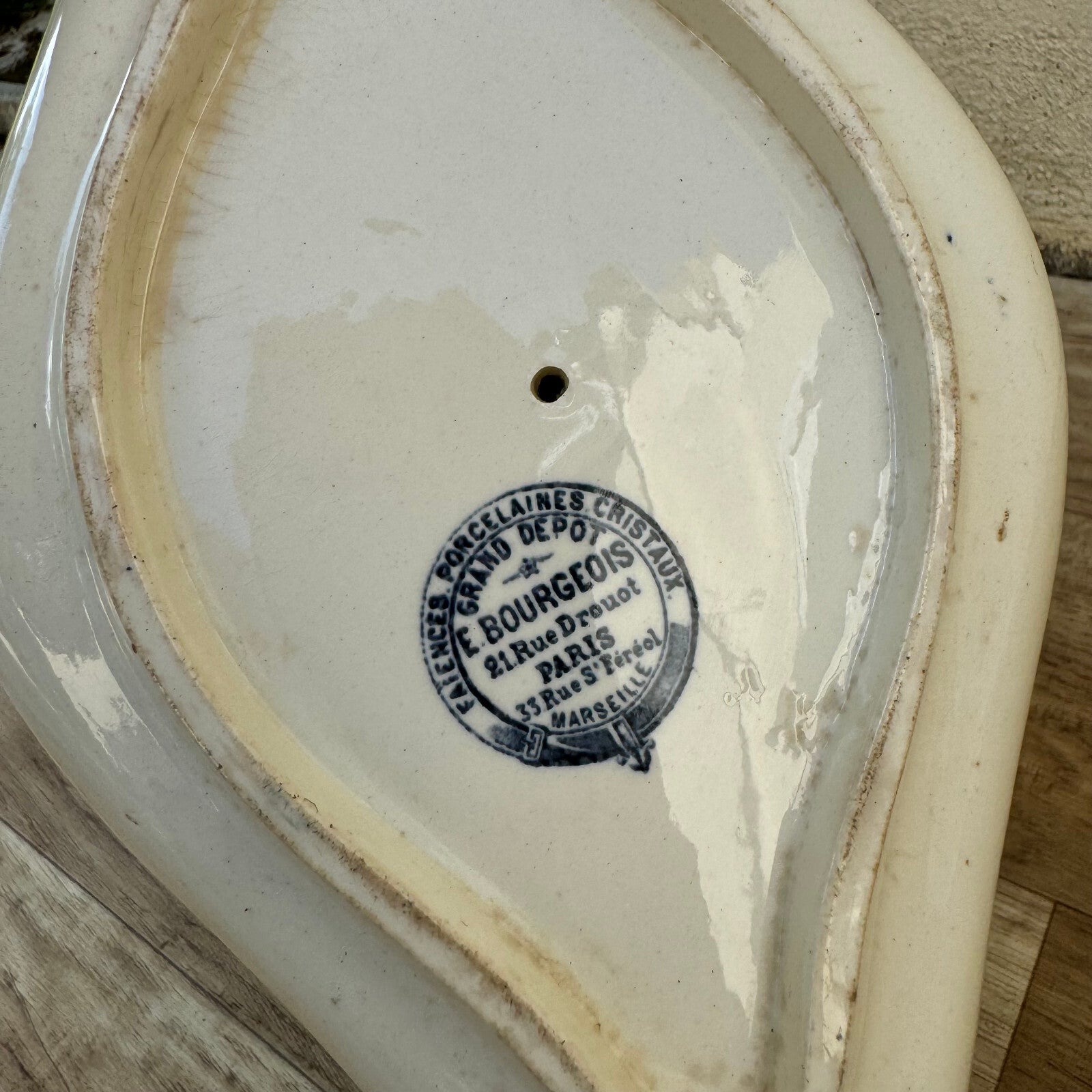 French Sauce Boat E. Bourgeois Paris Blue Floral Earthenware 09072417 Fleamarketfrance