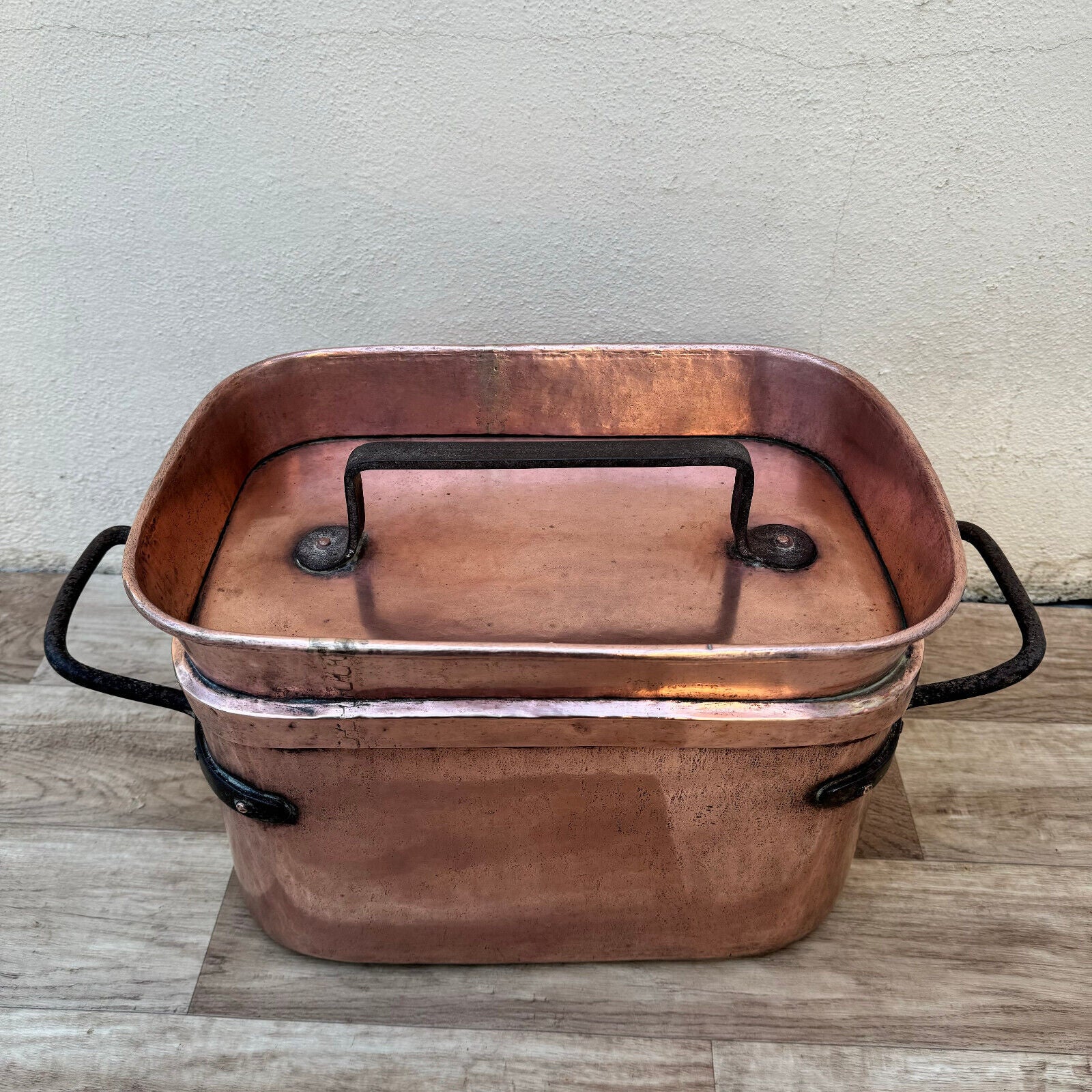 Antique dovetailed Daubiere French stock pot Copper Cookware 10 1/2" 2604243 - Fleamarketfrance