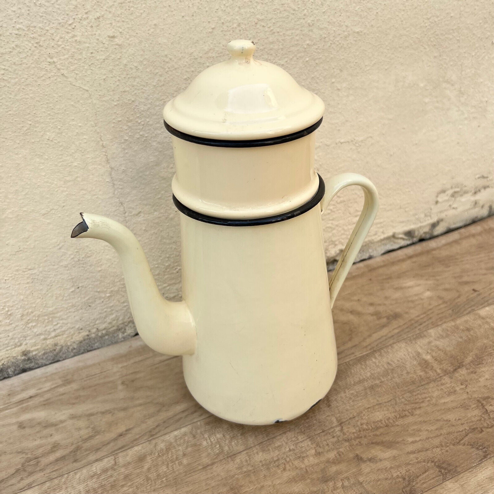 Vintage French Enamelware enameled beige Enamel Coffee Pot 26052213 - Fleamarketfrance