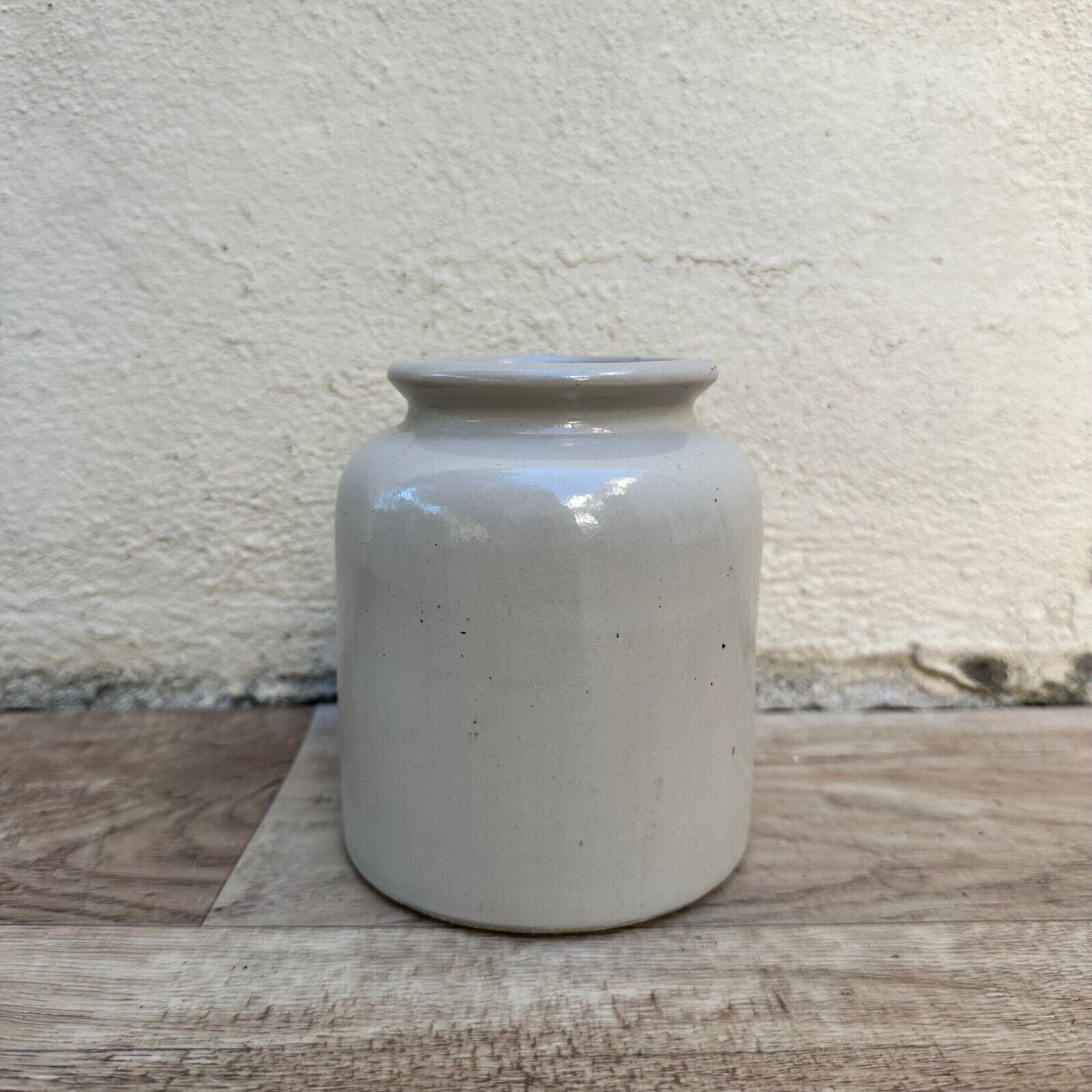 HANDMADE GLAZED GREY ANTIQUE FRENCH CONFIT POT STONEWARE MUSTARD 0112326 - Fleamarketfrance