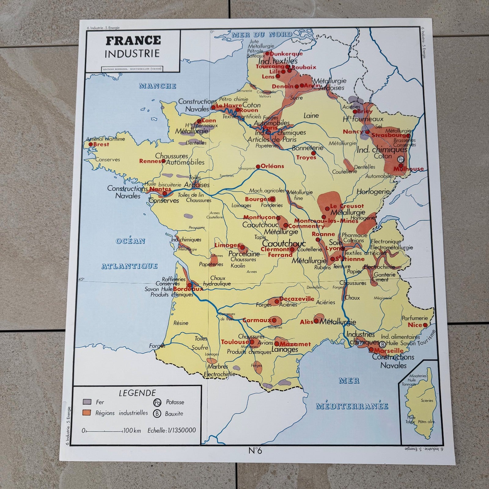 Vintage French Educational Industrial Map School Poster 75x90cm 20082629 Fleamarketfrance