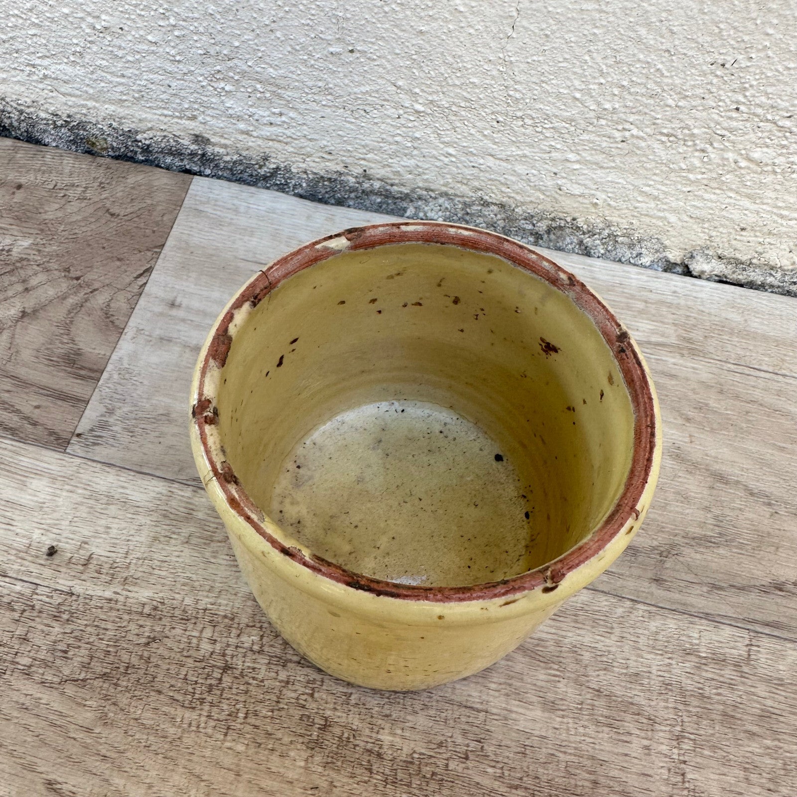 Antique French Jam Pot Yellow Terracotta Handmade Pottery 0703252 Unmarked