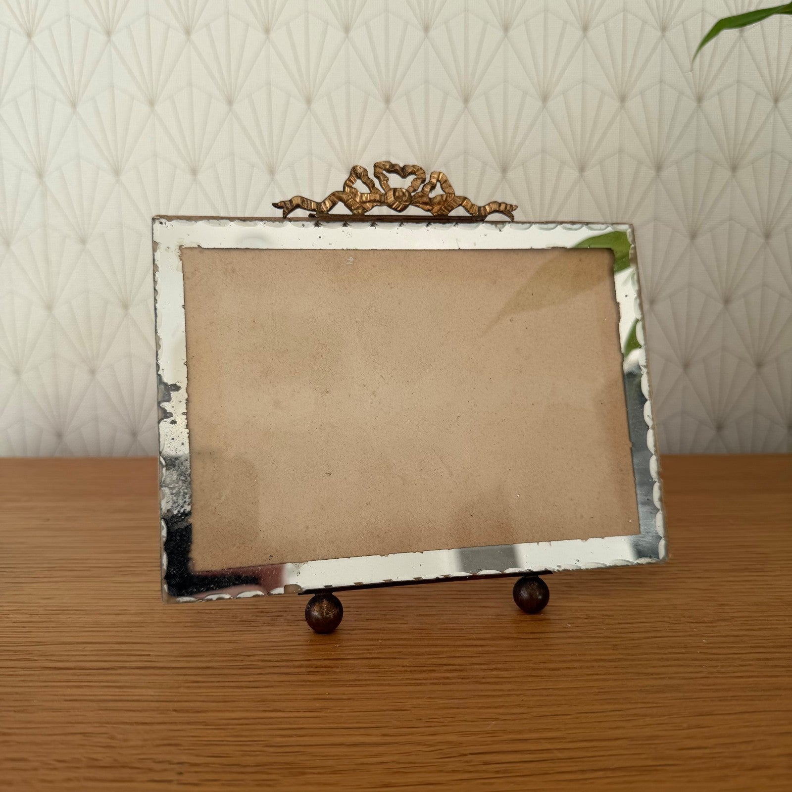 Antique French Brass Photo Frame Victorian Ribbon Bow Glass 7x6.5 03022611 Fleamarketfrance