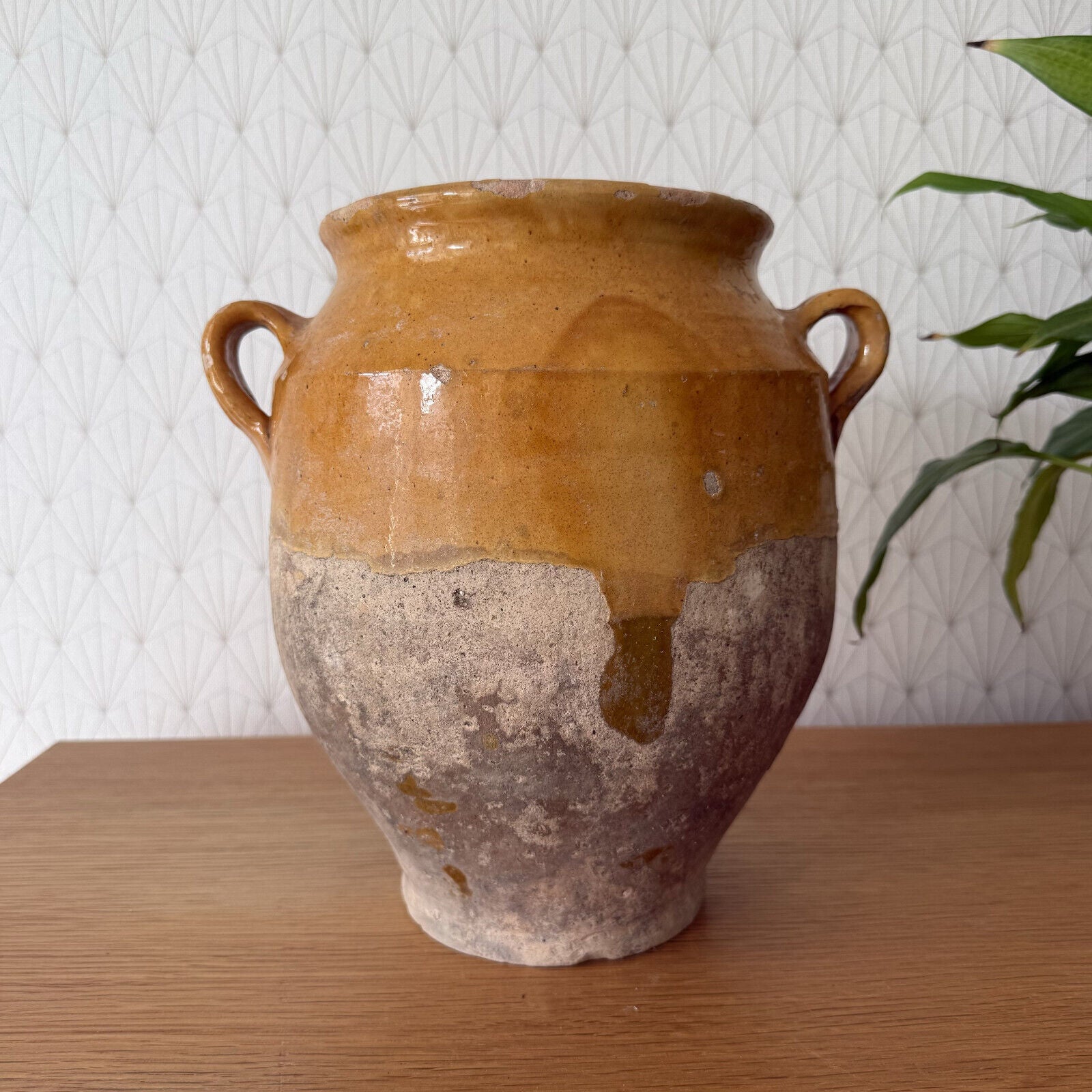 RARE 10 1/4" HANDMADE GLAZED TERRA COTTA ANTIQUE FRENCH CONFIT POT VASE 1101252 - Fleamarketfrance