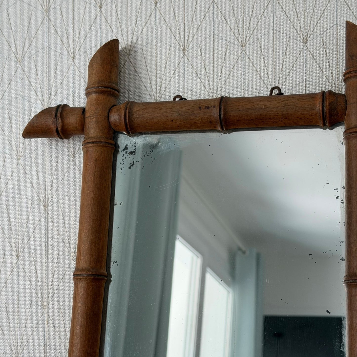 Vintage French Faux Bamboo Wall Mirror Wood Frame Aged Patina 25052610 Fleamarketfrance