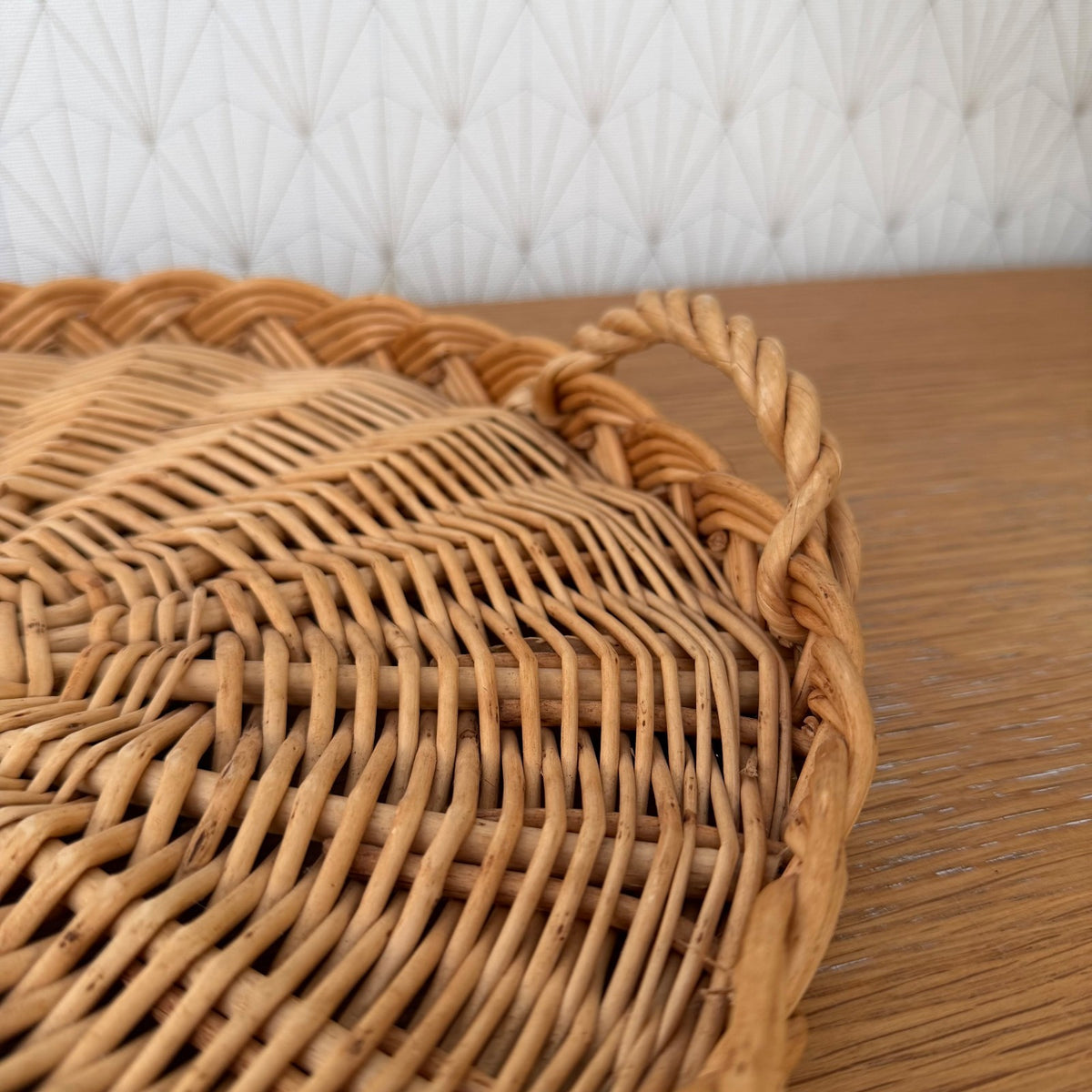 French Wicker Bread Cheese Basket Bakery Display Tray Vintage Rattan 0409267