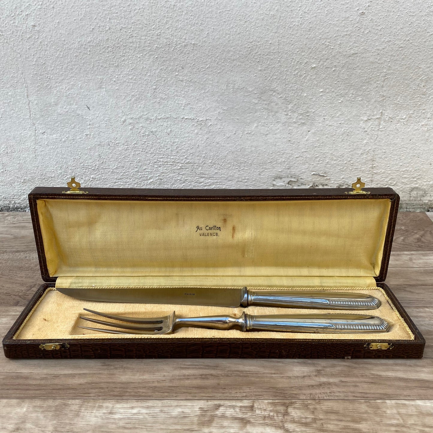 Antique French Silver Plated Carving Set Au Carillon Paris Case 1409244 Fleamarketfrance