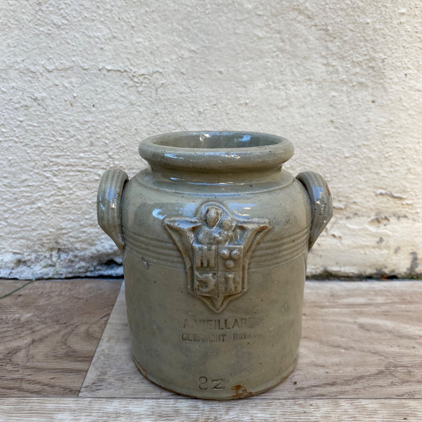 French Stoneware Confit Pot Antique Small Signed Clermont-Royat 0407264 Unmarked