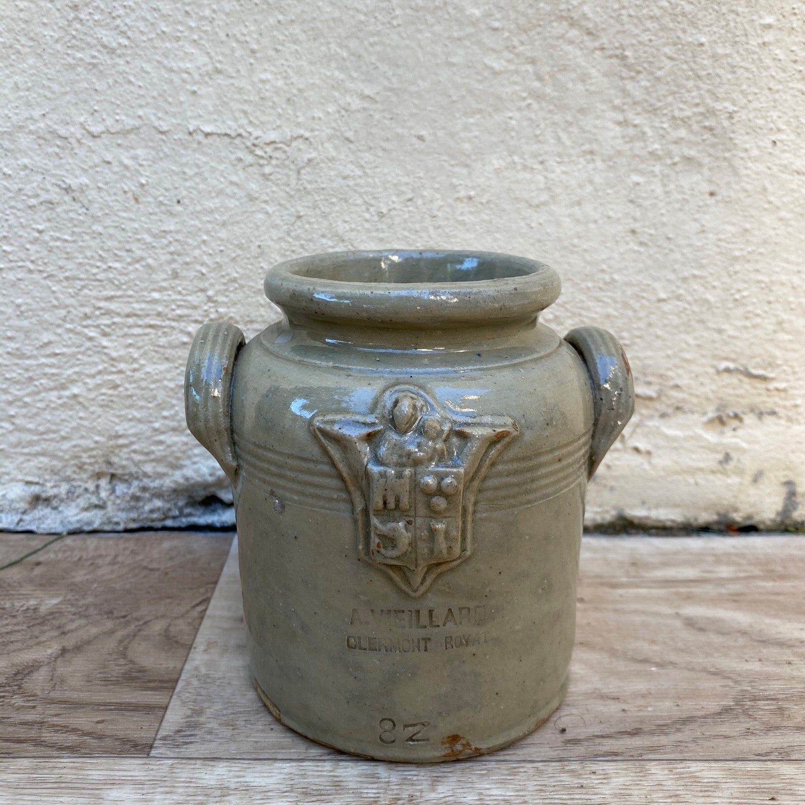 French Stoneware Confit Pot Antique Small Signed Clermont-Royat 0407264 Unmarked