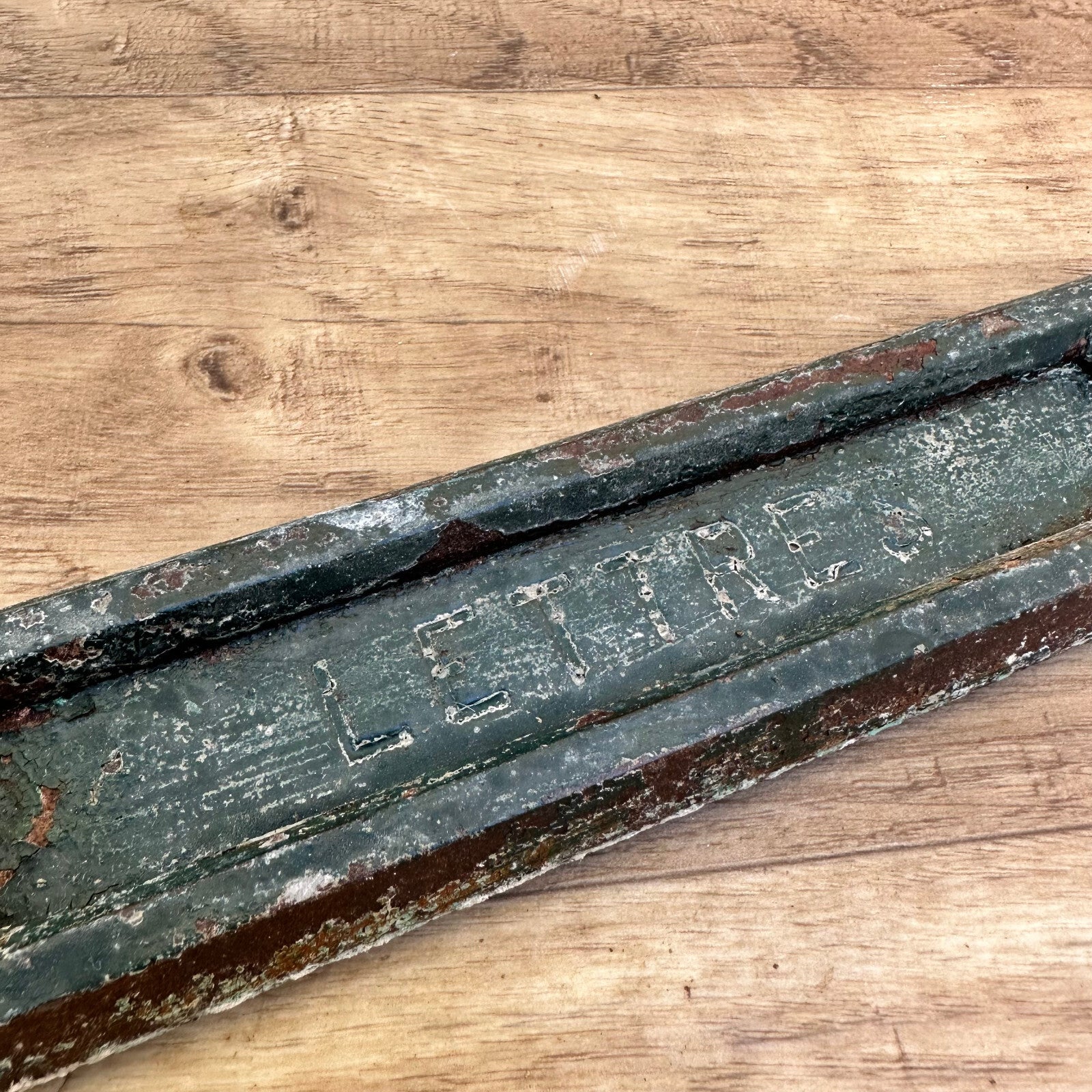 Vintage French Door Letterbox Cast Iron Mail Slot Green Paint 2109232 Unbranded