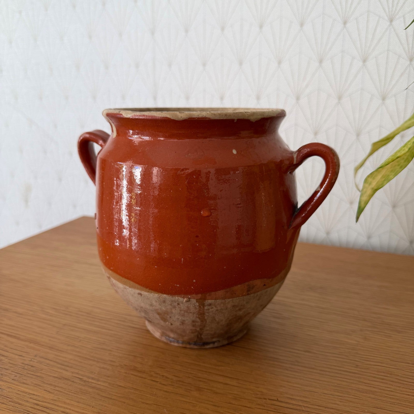 Antique French Confit Pot Glazed Terra Cotta 2-Handle Vessel 17.5cm 1506268 Unmarked