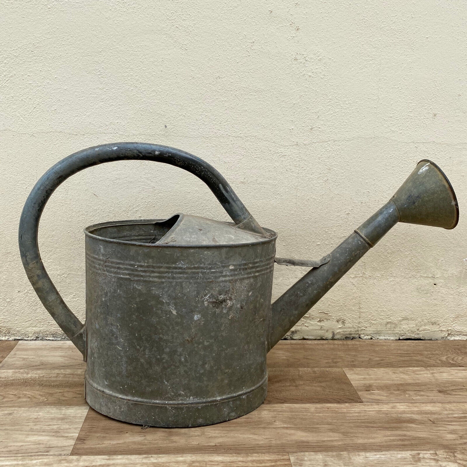 Vintage French Galvanized Zinc Metal Watering Can w/ a Large Loop Handle 0502251 - Fleamarketfrance