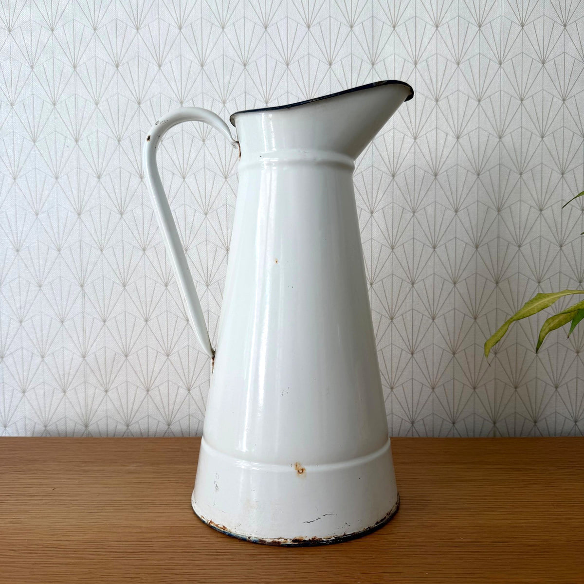 French Enamel Pitcher Vintage White Jug Water Enameled 14.6" 07082610 Unbranded