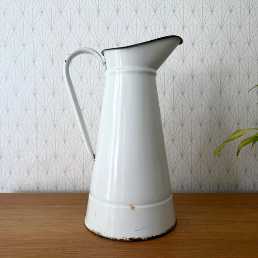 French Enamel Pitcher Vintage White Jug Water Enameled 14.6" 07082610 Unbranded